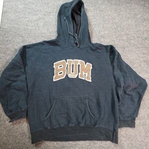 Vintage B.U.M. Equipment Hoodie Mens Large Blue Pullover Fleece BUM Logo 90s